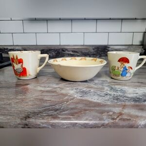Royal Doulton Vintage Bunnkykins Mugs and Bowl Collectible Nostalgia Nurseryware